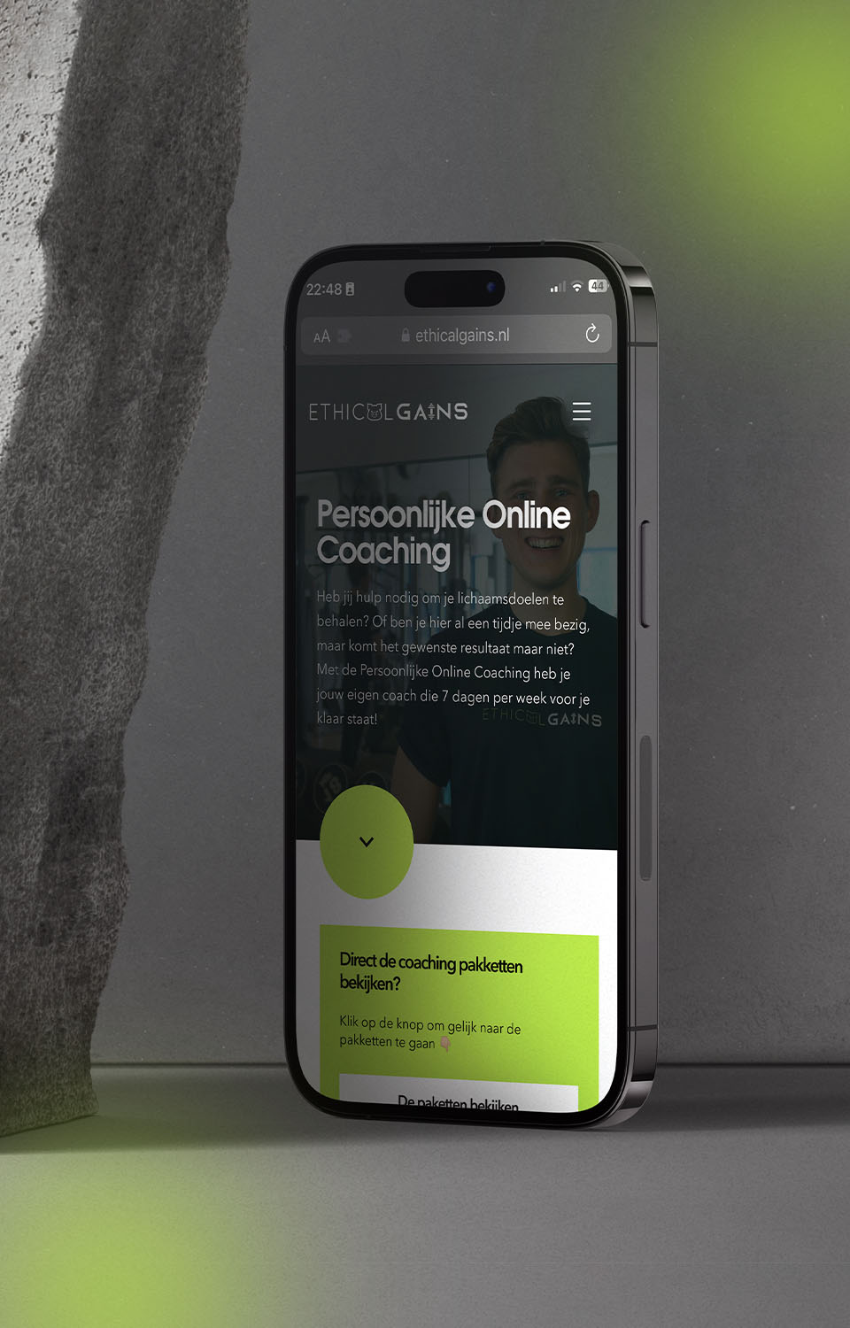 Client mobile website Ethical Gains